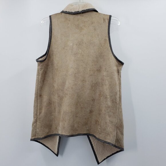 JODIFL Faux Shearling Vest Womens M Tan Cream Draped Open Front Sherpa Fur Lined - Picture 6 of 9